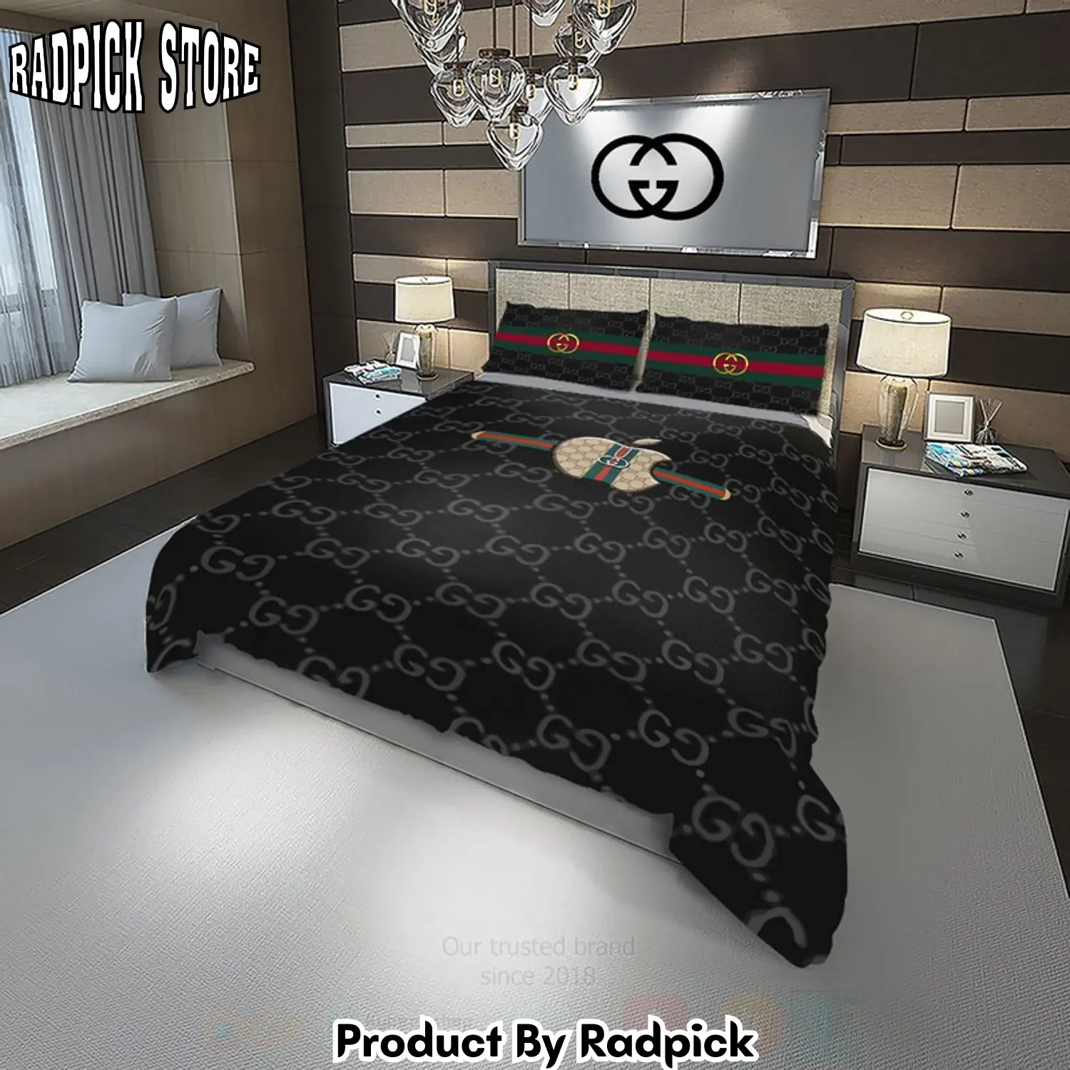 Radpick best gucci apple black luxury bedding set rp3278326